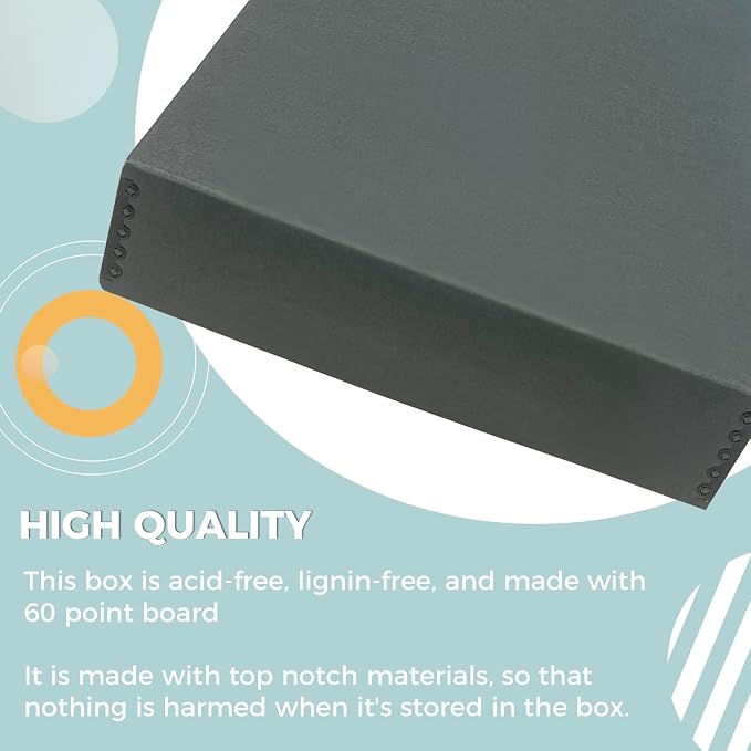 Golden State Art, Drop Front Archival Storage Box, Gray, 14.75x18.75x3 Inch | Acid-Free Museum Box with Metal Edge Corner, for Storing Artwork Photos Documents Prints Arts And Crafts - Image 5