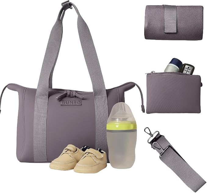 Small Diaper Bag Tote - Lightweight 12x7x8 in Neoprene Diaper Bag with Changing Pad and Pouch, Water-Resistant by Bunso