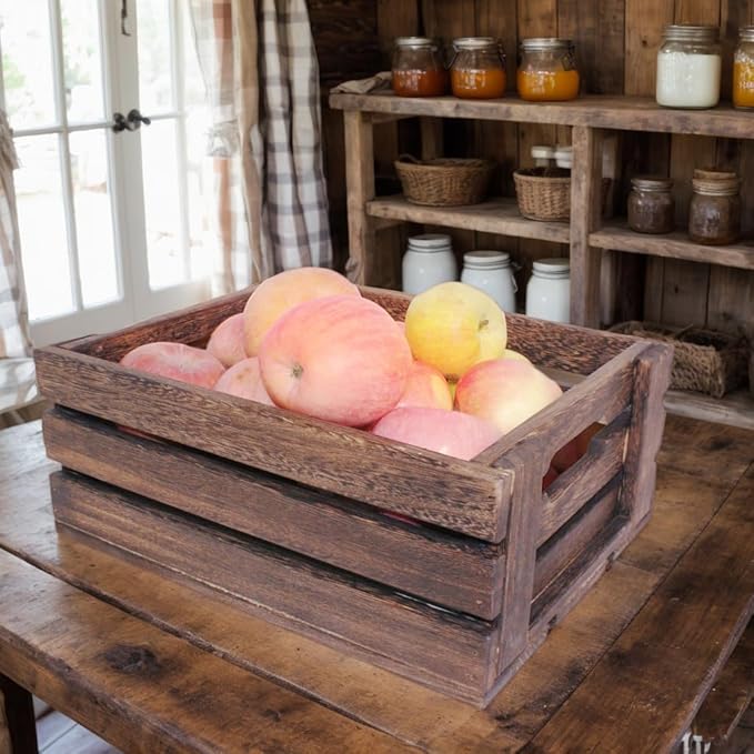Rustic Vintage Finished 2 Packs Wooden Crate with Handles - Nesting Storage Display Organization Crate for Party Office Bedroom Kitchen and Closet - Image 5