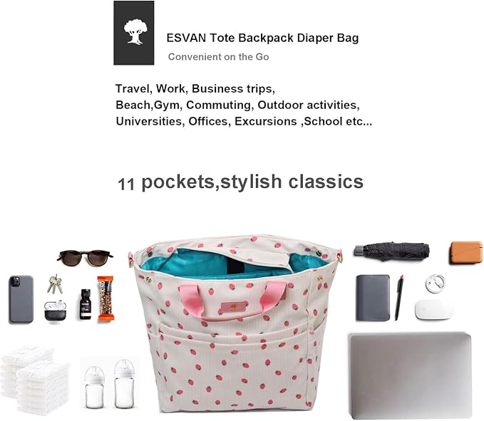Diaper Tote Bag Totepack Backpack Crossbody Bag 3 in 1 for Women Laptop Backpack Multifunctional with Insulated Pockets - Image 5