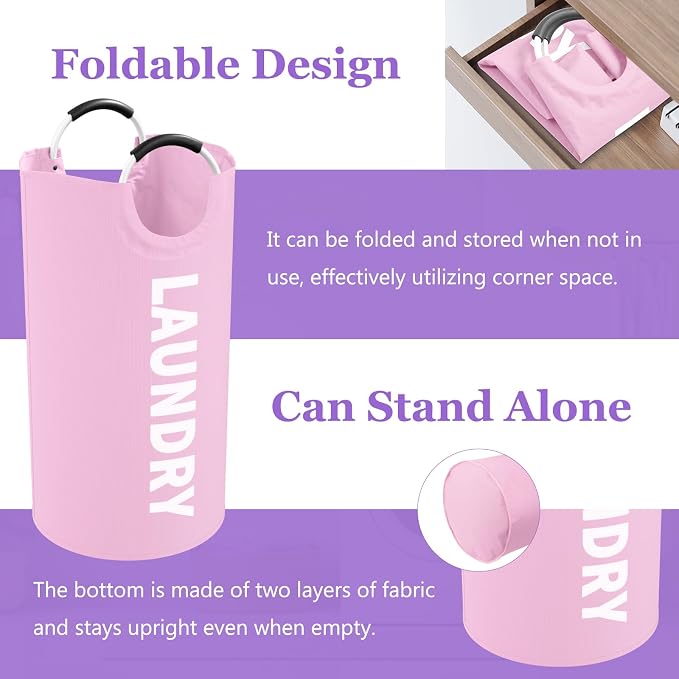 3PCS 95L Collapsible Laundry Basket, Oxford Hamper with Handle for Family | IHOMAGIC Freestanding Dirty Clothes Hamper, Laundry Bin, Storage Basket for Bedroom, Living Room, Pink+Blue+Purple - Image 4