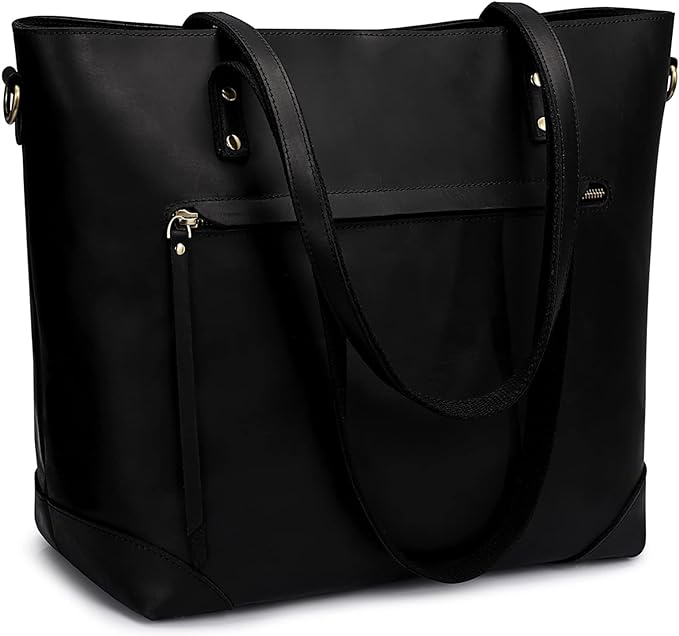 S-ZONE Vintage Genuine Leather Shoulder Bag Work Totes for Women Large | Top Grain Leather, Purse Handbag, Fits Laptop Documents, Luggage Sleeve, Multi Pockets, Work Travel Everyday by S-ZONE