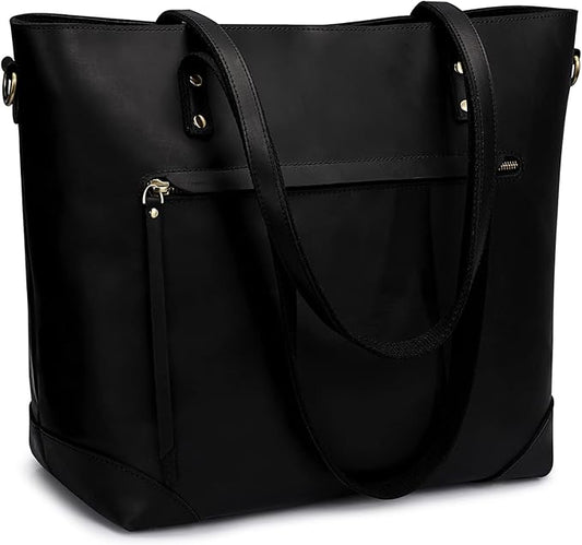 S-ZONE Vintage Genuine Leather Shoulder Bag Work Totes for Women Large | Top Grain Leather, Purse Handbag, Fits Laptop Documents, Luggage Sleeve, Multi Pockets, Work Travel Everyday by S-ZONE