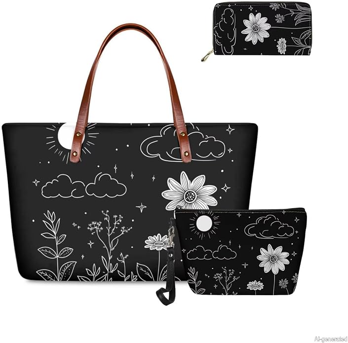 GIFTPUZZ Women Top Handle Bags Handbags with Zipper Leather Wallet Cash Card Phone Holder and Makeup Bag Set 3pcs - Image 4