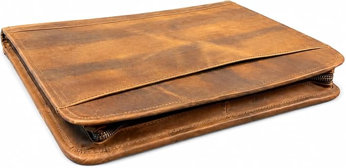 Leather Portfolio Organizer with Zipper for Men Women, Padfolio Business Resume A4/Pad, Folder Organizer, Legal Pad Holder with Card Slots, Zippered Padfolio for Business Documents (Brown) - Image 5