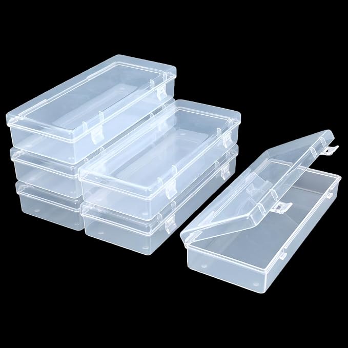 6 Pack Rectangular Clear Plastic Storage Containers Box with Hinged Lid for Beads and Other Small Craft Items (6.1 x 2.56 x 1.18 inch) | Hinged Lid, Double Buckles, For Beads and Small Craft Items - Image 7