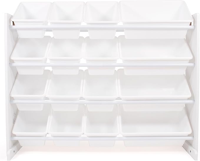 Humble Crew Kids Toy Organizer with 16 Bins, 4 Tier Storage for Playroom | Sturdy wood and steel toddler shelf, removable BPA-free containers, wall anchor anti-tip safety kit for bedroom or classroom by HumbleCrew