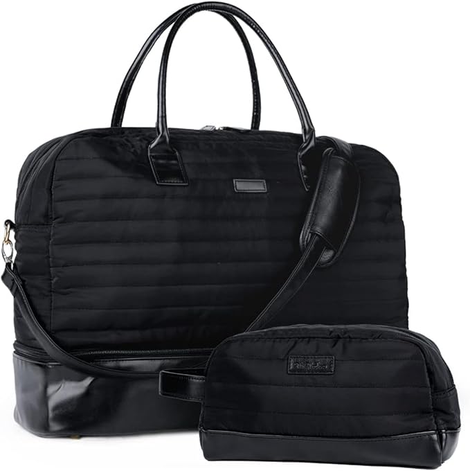 MyMealivos Canvas Weekender Bag Travel Duffel Shoe Compartment Overnight | 16oz High-Density Canvas | Airline Approved 20"x13"x10" Personal Item Size | Separate Bottom Shoe Wardrobe & Toiletry Pouch by MyMealivos