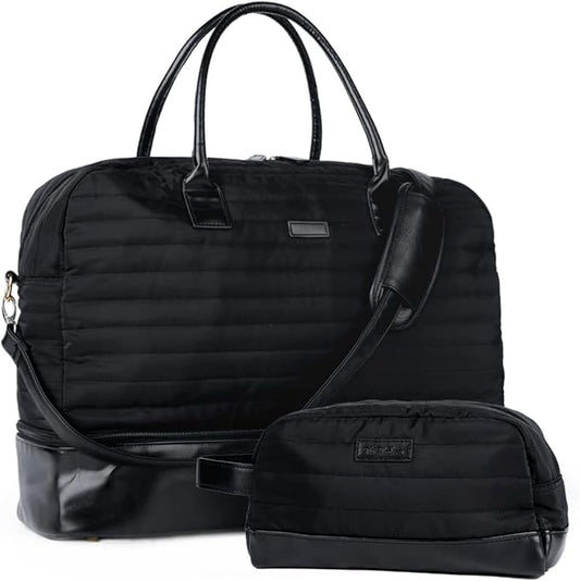 MyMealivos Canvas Weekender Bag Travel Duffel Shoe Compartment Overnight | 16oz High-Density Canvas | Airline Approved 20"x13"x10" Personal Item Size | Separate Bottom Shoe Wardrobe & Toiletry Pouch by MyMealivos