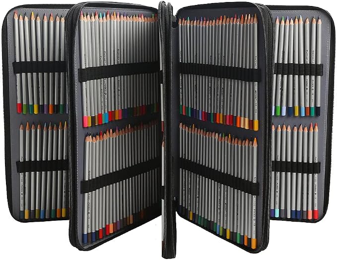 384 Slots Pencil Case, 4-Layer Organizer with Shoulder Strap | 4-layer twill oxford case with 384 elastic slots, carry handle, removable strap, and outer pocket for phone or keys. - Image 4