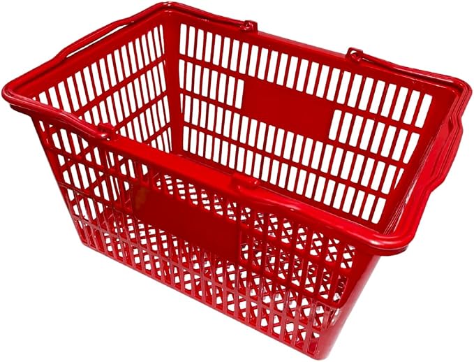 Stackable Plastic Shopping Baskets, Red and Blue, Easy-Grip Handles for Grocery, Retail, Liquor Stores, Home Use (4-pack, Red & Blue Assorted) - Image 2