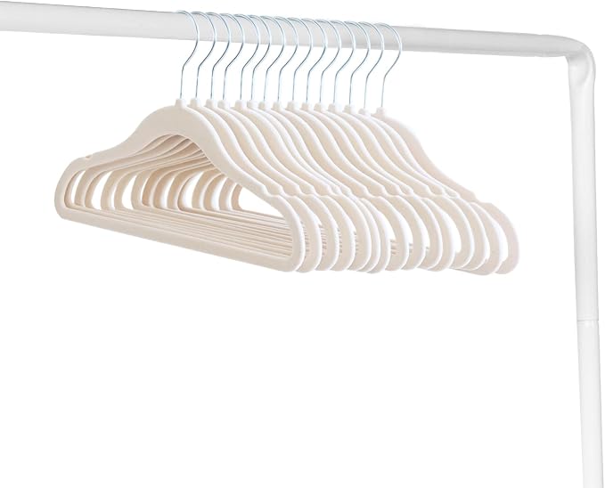 3 Sprouts Velvet Baby Hangers, Non Slip Slim, Beige, 30 Pack | Non-slip velvet, Notched shoulders, 360-degree swivel hook, 11.75 x 8 in, Infant and toddler clothes, Soft colors for nursery - Image 2