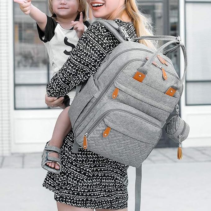 KAUKKO Baby Diaper Backpack Multifunction Travel Organizer with Stroller Straps Large Capacity and Durable (T1BLACK) (MGRAY) - Image 7