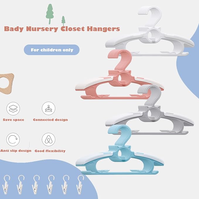 Baby Closet Hangers,20Pack Space Saving Kids Hangers | Colorful Non-Slip Toddler Clothes Hangers 11-14" Adjustable Plastic Infant Hangers For Girl Boy Toddler Kids Child. - Image 7