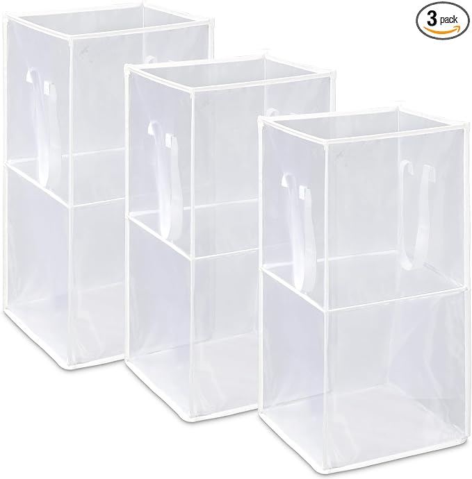 Zopeal 3 Pack Collapsible Mesh Laundry Basket, White, Double-layer | 13 Inch Square with Handles, Portable Foldable Hamper, Mesh See-through, Space Saving for Dorm Bedroom Laundry Room by Zopeal