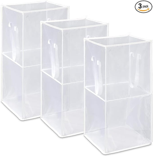 Zopeal 3 Pack Collapsible Mesh Laundry Basket, White, Double-layer | 13 Inch Square with Handles, Portable Foldable Hamper, Mesh See-through, Space Saving for Dorm Bedroom Laundry Room by Zopeal