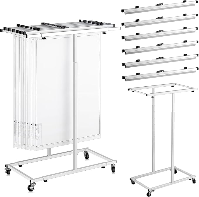 Kolldenn Mobile Blueprint Storage Rack Adjustable Holder with 6 Pcs Blueprint Clamps 4 Wheels Storage Organizer Stand for File Display Plan Office Home(30 Inch) by Unknown