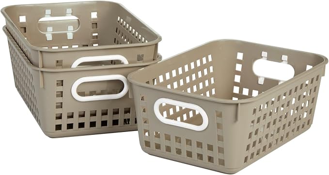 Really Good Stuff Medium Plastic Book Baskets, 11" x 7.5" x 4.5", 6-Pack | Tan, Versatile Storage Solution for Classroom, Home & Office, Storage, Multi-Purpose - Image 4