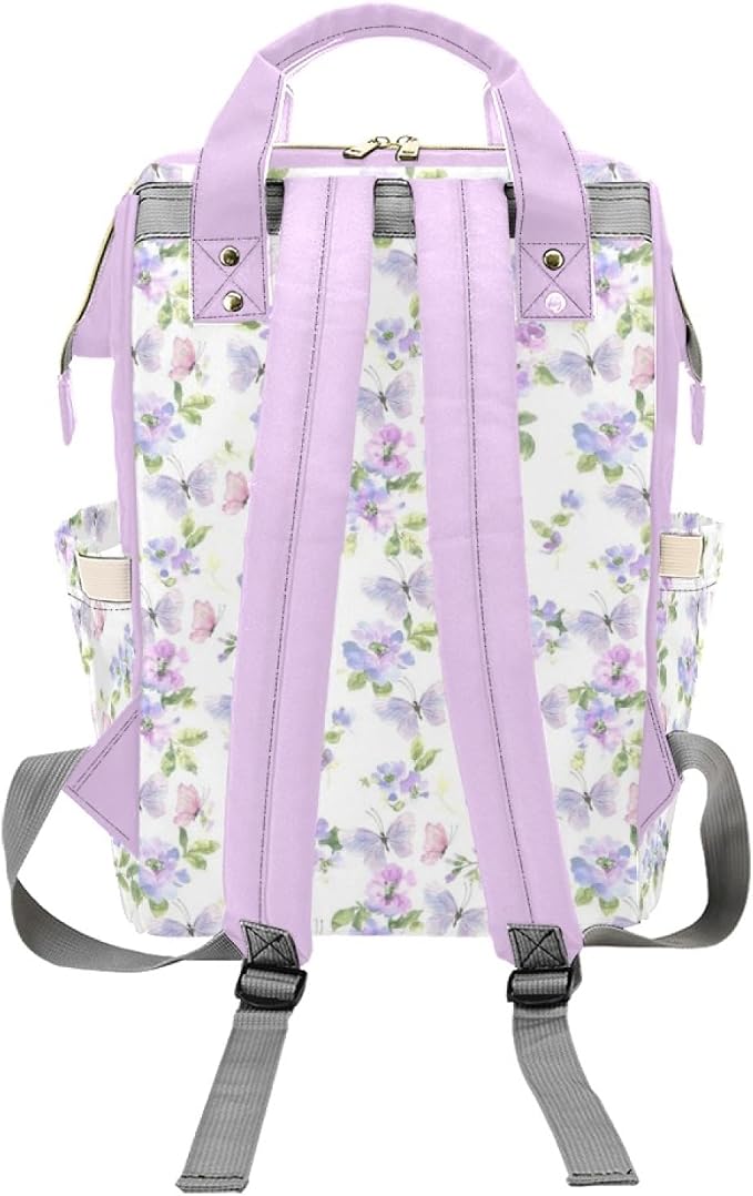 Personalized Diaper Bag Customized Floral Purple Butterfly Waterproof Nursing Bags Custom Mommy Daypack with Name for Travel Outside Daily Use - Image 4