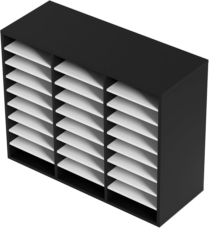 VEVOR 27 Compartments Wood Literature Organizer, Adjustable Shelves, Medium Density Fiberboard Mail Center, Office Home School Storage for Files, Documents, Papers, Magazines, Black+White - Image 10