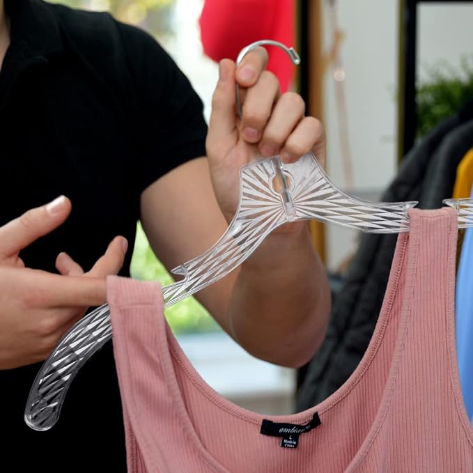 Clothes Hangers Plastic Set of 12 Pack Heavy Duty Hangers Dresses, T-Shirts Shirt Dress Blouse Hangers for Closet Organization Crystal Hanger Women and Men Coat Hanger | Plastic clothes hangers with swivel hook, clothes hanger slim design, perfect for ... - Image 6