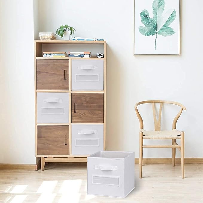 Fabric storage cubes (Set of 10) 11 Inch Cube Storage Bin, cube storage with 8 Labels Window Cards & a Pen, Foldable cube organizer bins, 11x11 storage bin, Cubby Organizer bins, White - Image 6