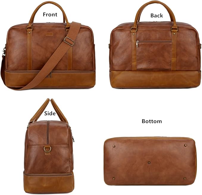 Baosha Vegan Leather Large Travel Duffel Tote Bag Carry On Weekender Overnight Bag With Shoe Compartment HB-38 - Image 4