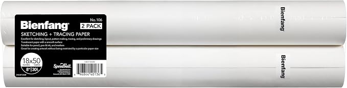Bienfang Sketching & Tracing Paper Roll, White, 18 Inches x 50 Yards (2-Pack) - for Drawing, Trace, Sketch, Sewing Pattern by Bienfang
