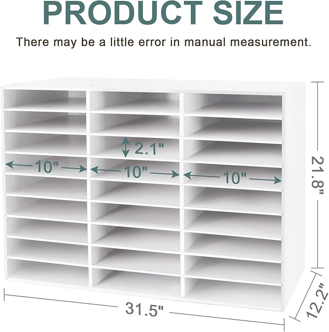 SONGWAY Desk Paper Storage Organizer - Literature Organizer, 27 Compartments Classroom Mailbox with Adjustable Shelves, Desktop File Sorter, Paper and Mail Organizer for Home Office School, White - Image 2