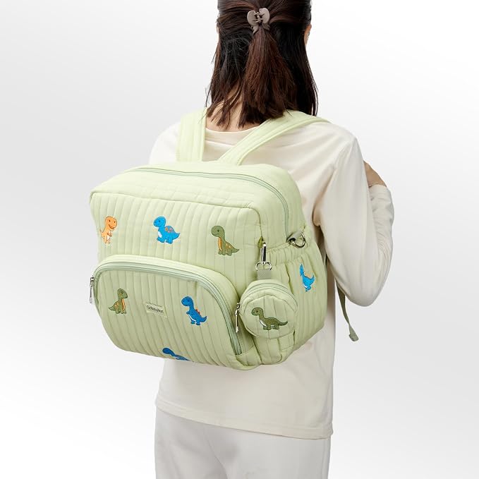 Diaper Bag Backpack with Changing Pad - Travel Baby Bag, Insulated Bottle Pockets, Stroller Straps (Medium - Green Dinosaurs) - Image 2
