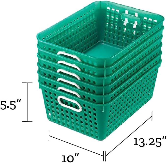 Really Good Stuff Large Plastic Book Baskets, 13.25" by 10" by 5.5"-12-Pack | Green, Classroom Library Organizer, Storage, Multi-Purpose Organizer Basket - Image 6