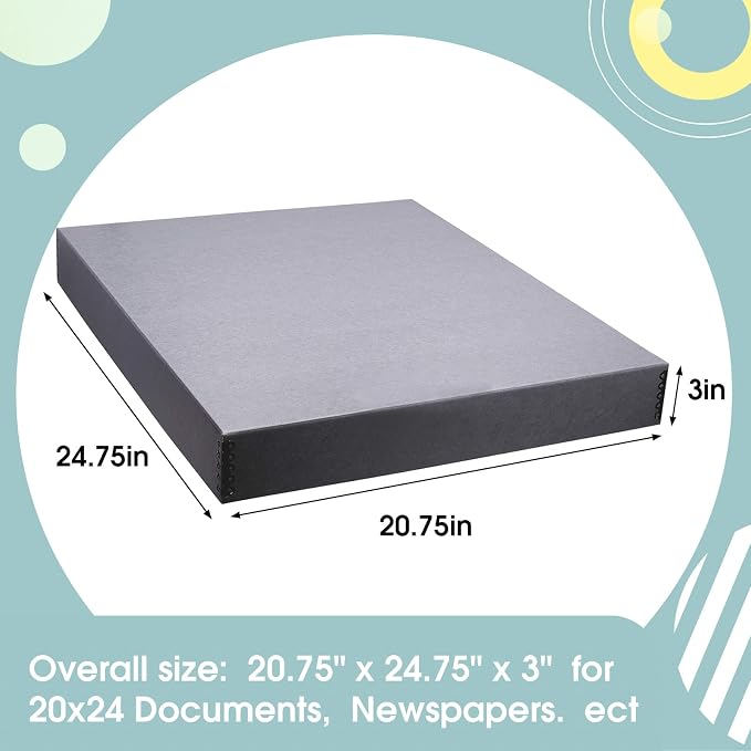 Golden State Art, Drop Front Archival Storage Box, Gray, 20.75x24.75x3 Inch | Acid-Free Museum Box with Metal Edge Corner, for Storing Artwork Photos Documents Prints Arts And Crafts - Image 2