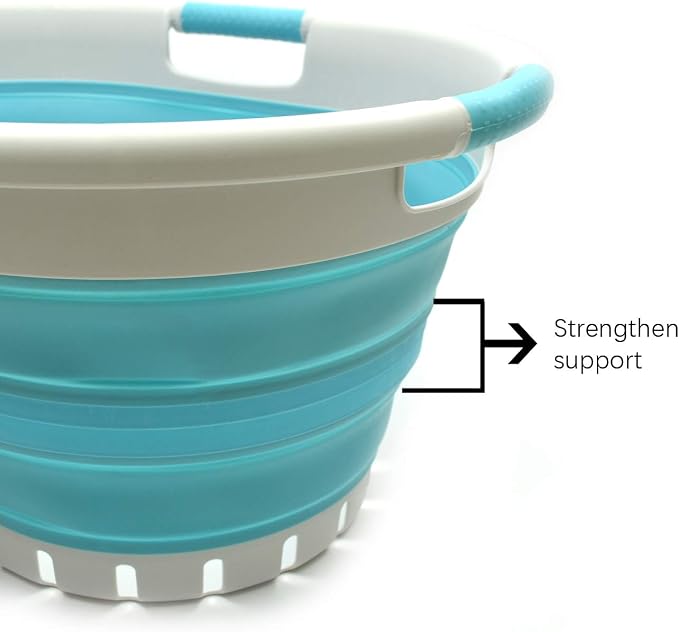 SAMMART 36L Set of 2 Collapsible 3 Handled Plastic Laundry Basket-Foldable Pop Up Storage Container-Portable Washing Tub-Space Saving Basket (2, Grey/Bright Blue) - Image 3