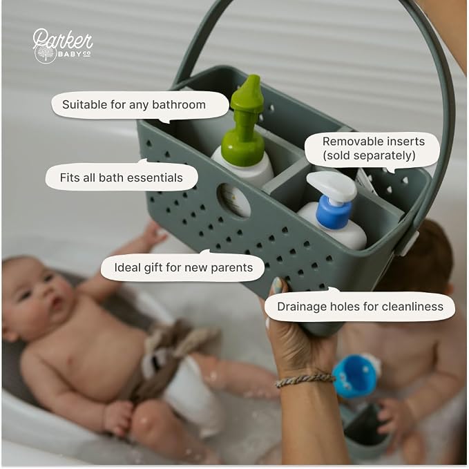 Parker Baby Bath Caddy | BPA Free & Food Grade Shower Caddy Organizer for Toys & Supplies | Quick-Dry, Sturdy & Perfect Size Shower Basket w/Handle in Neutral Colors | BPA-free, food-grade shower caddy & bath organizer that stores toys and bath supplie... - Image 5