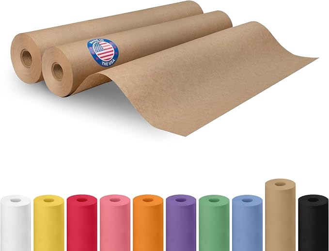 Brown Kraft Paper Roll 18" x 2160" (180 feet), Pack of 2 - USA-Made Brown Paper 30lb Thickness for Packing, Moving, Shipping, Crafts/Arts - 100% Recycled Natural Wrapping Material by IDL Packaging by IDLPackaging