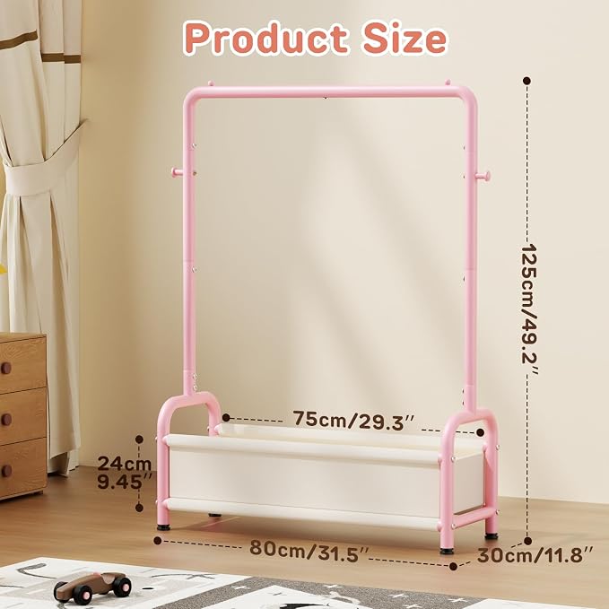 Kids Clothing Rack with Storage Shelf, Kids Dress Up Storage | for Coats, Small Baby Garment Rack for Hanging Clothes, Toddler Wardrobe Closet Organizer - Image 7