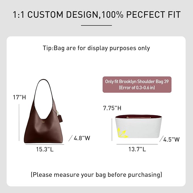 Tyvek Purse Organizer Insert for Coach Brooklyn 39 Shoulder Bag | Lightweight Waterproof Bag Insert, 9 Pockets Storage, Bottle Holder, YKK Zipper Pocket, Tote Handbag Dividers, White Merlot - Image 2