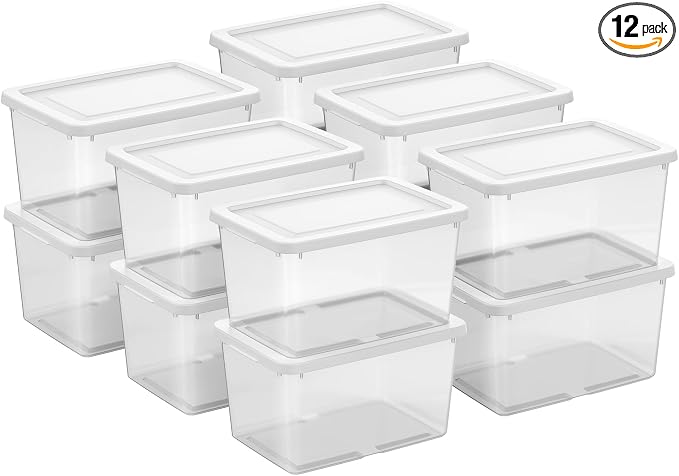 Sterilite Storage Box, Stackable Clear Plastic Bins, 20 Quart, 12-Pack | Heavy-Duty Organizing Containers with Snap-On Lids for Closet, Bathroom, and Office by Sterilite