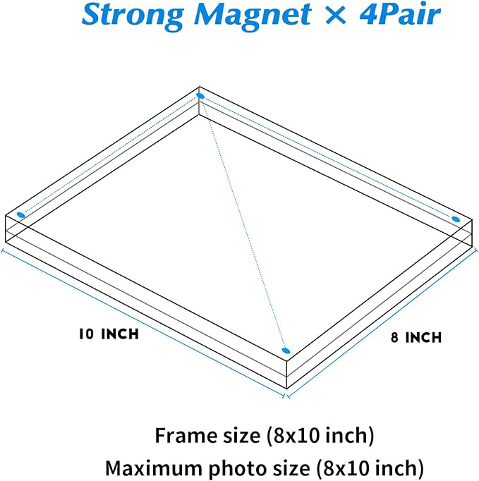 4 Pack Acrylic Picture Frame 8x10 Inch,Clear Magnetic Photo Frames,Double Side Freetanding Frame for Desktop Horizontal or Vertical Display, Certificate Documents Frame for Family,Office | With Base,Double Sided Frameless Floating,Can Horizontal & Vert... - Image 2