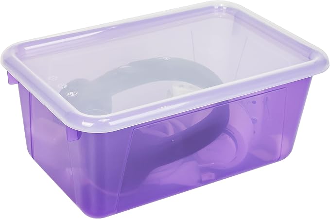 Storex Small Cubby Bins – Plastic Storage Containers for Classroom with Non-Snap Lid, 12.2 x 7.8 x 5.1 inches, Tint Violet, 5-Pack (62484A05C) - Image 5
