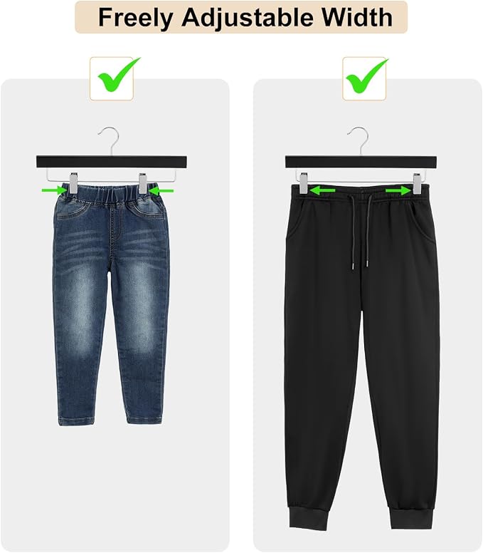 TOPIA HANGER Lotus Wood Pants Hangers, Black Wooden Skirt Short Jeans Trouser Hanger with Smooth Surface 360° Swivel Hook Anti Rust 2 Adjustable Clips, 10 Pack, CT10PB - Image 4