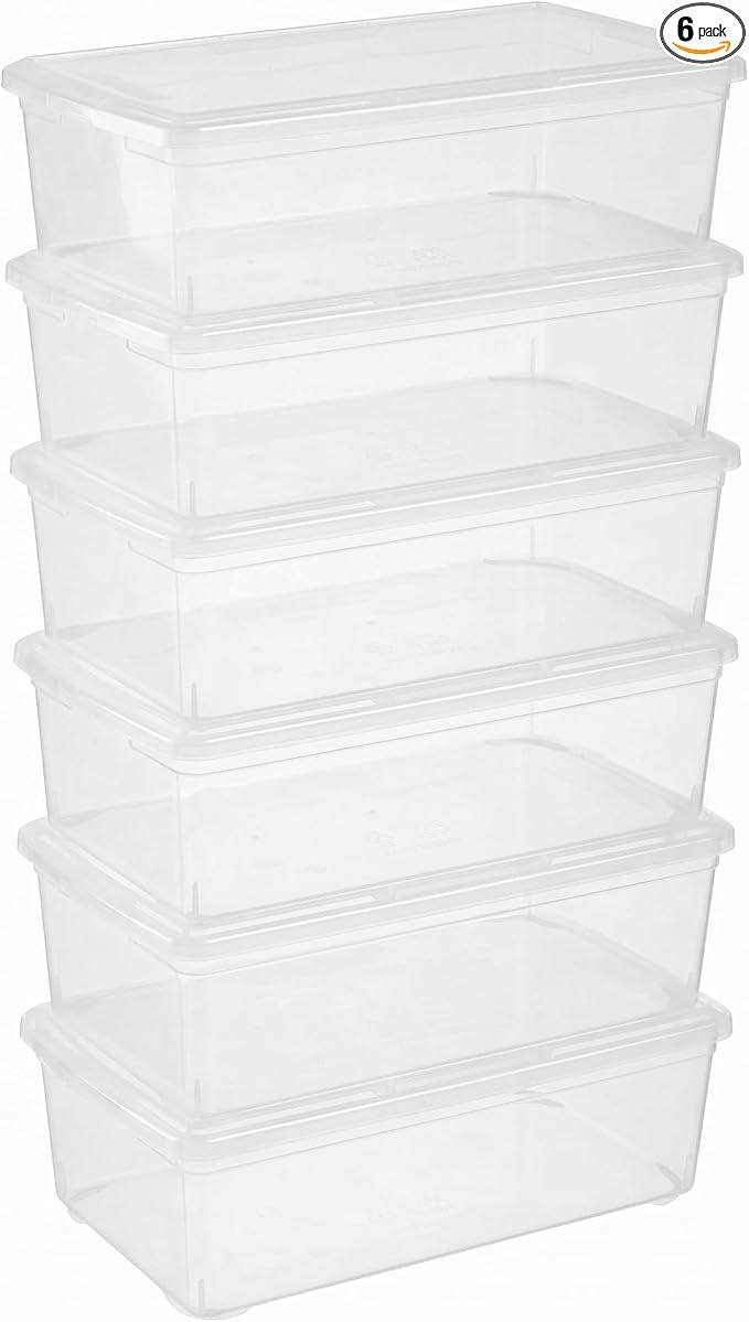 novelinks 6 Pack 6 Quart Stackable Shoe Storage Bins with Lids (Clear) | Clear Shoe Storage Boxes, Shoe Bins, Shoe Containers, Shoe Boxes Clear Plastic Stackable, Craft Organizers and Storage by novelinks