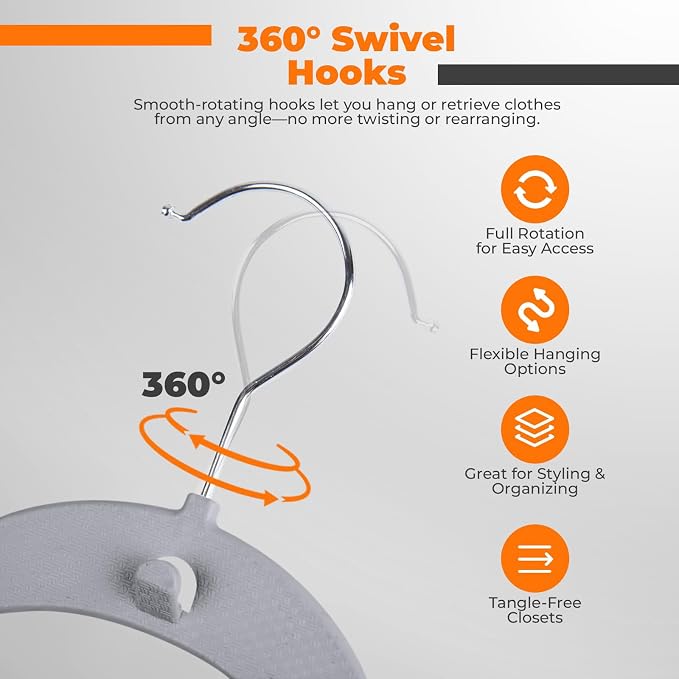 Plastic Hangers 10 Pack, Cascading Slim Space Saving Clothing Hangers with 360° Rotating Hook, Non Slip Clothes Hangers for Sweater Shirt, Heavy Duty Coat Hanger with Inner Hook for Closet, Grey - Image 7