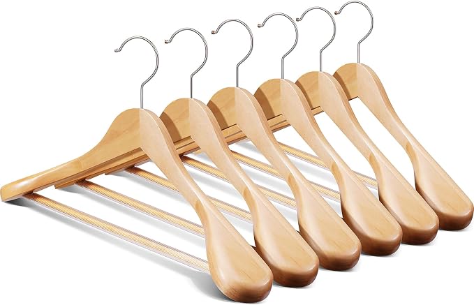 Wide Shoulder Hanger 10 Pack,Solid Wood Hanger,Heavy Duty Suit Hangers,Coat Hangers with Retotating Hooks & Non Slip Pants Bar,Smooth Clothes Hangers for Sweater, Pants, Jacket(Natural by Uilmart