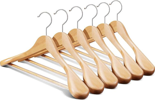 Wide Shoulder Hanger 10 Pack,Solid Wood Hanger,Heavy Duty Suit Hangers,Coat Hangers with Retotating Hooks & Non Slip Pants Bar,Smooth Clothes Hangers for Sweater, Pants, Jacket(Natural by Uilmart