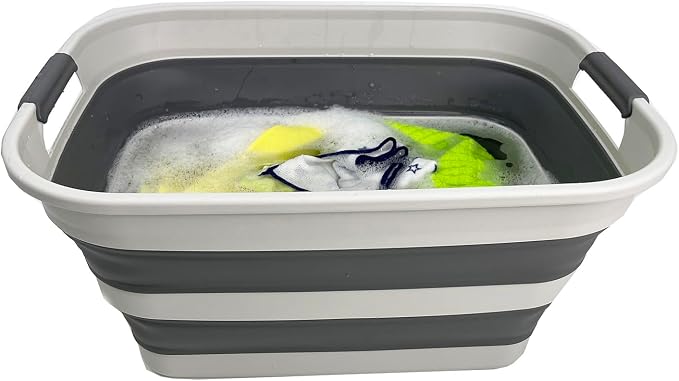 SAMMART Set of 2 Collapsible Plastic Laundry Basket - Foldable Pop Up Storage Container/Organizer - Portable Washing Tub - Space Saving Hamper/Basket (Grey/Steel Grey, 27L) - Image 5
