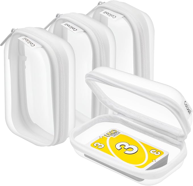 CoiiJoii Board Game Storage, Extra Small Clear Hard Shell Case with Zipper, 4 Packs Board Game Organizer and Storage for Games Craft Hobby Art Supplies by CoiiJoii