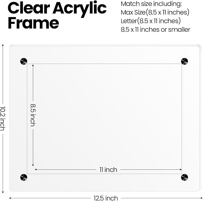 Thyle 8 Pcs Acrylic Photo Frame 8.5 x 11'' Clear Floating Picture Frame Certificate Document Poster Award Diploma Display Tabletop or Hanging Wall Mount Gift for Christmas Team Employee Family(Black) - Image 2