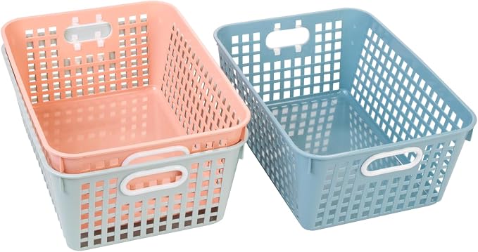 Really Good Stuff Large Plastic Storage Baskets with Handles, Boho Colors | 13.75" x 9.75" x 5", for Books & Supplies, Organize Classroom & Home - Image 7
