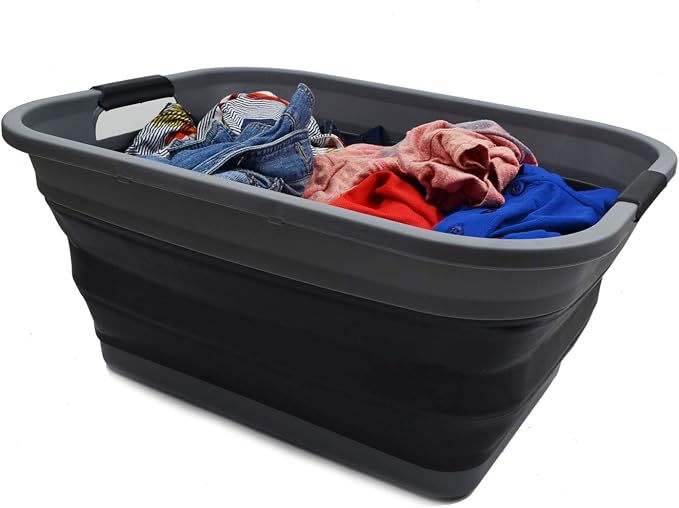 SAMMART 41L (10.8 Gallon) Collapsible Plastic Laundry Basket - Foldable Pop Up Storage Container/Organizer - Portable Washing Tub, Water Capacity: 32L (8.4 Gallon) (2, Grey/Black) - Image 8